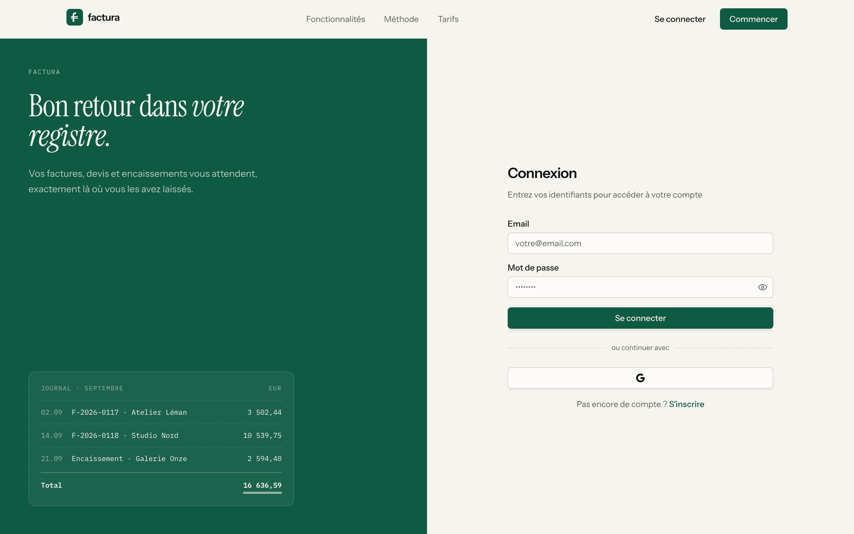 Factura — Connexion