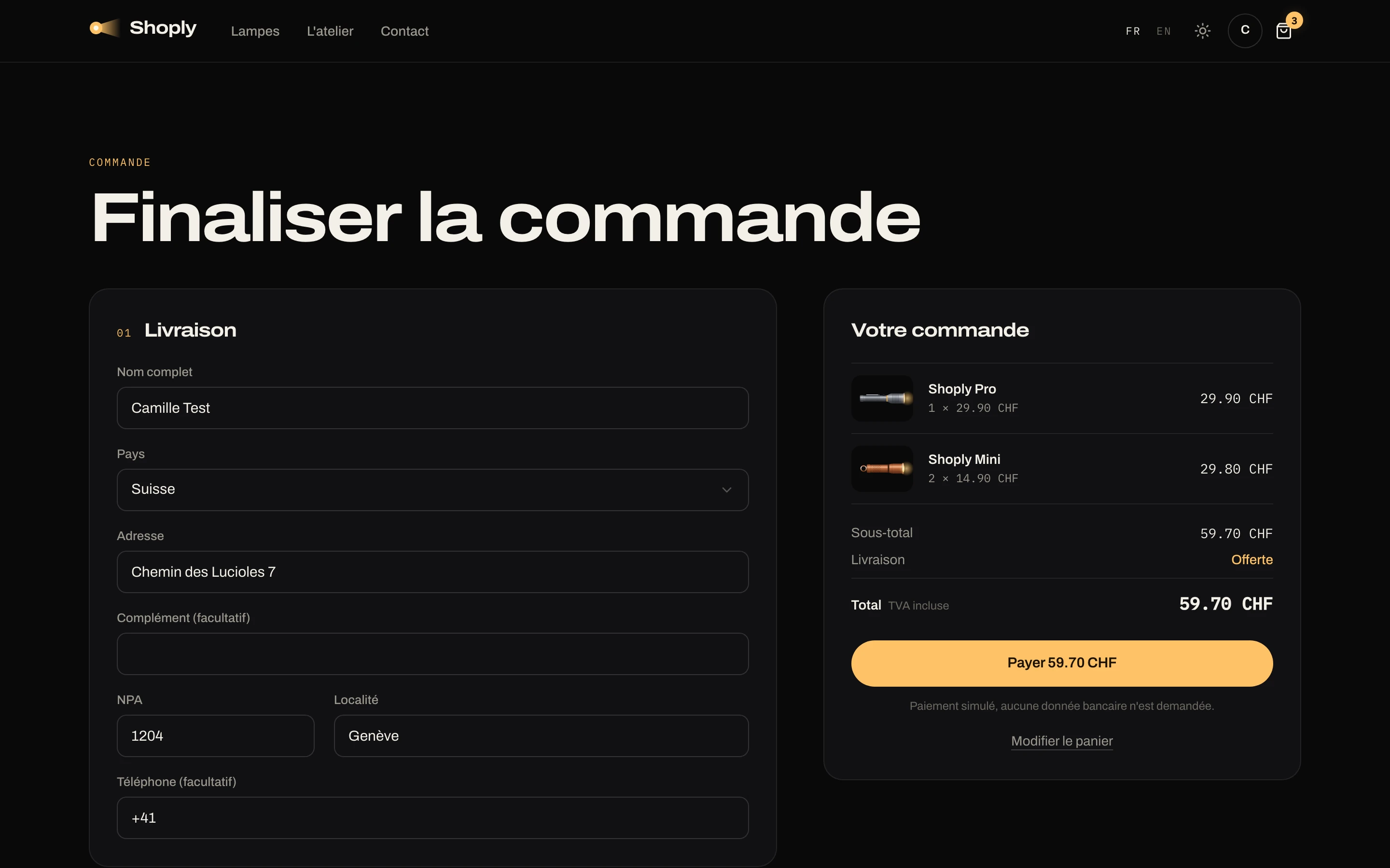 Shoply — Commande